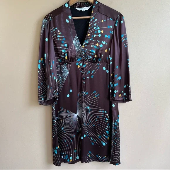 TRINA TURK brown satin retro print dress size 6 - Picture 6 of 6